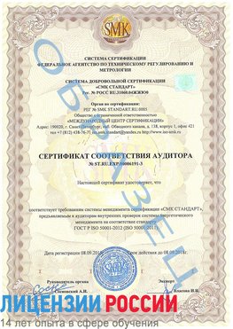 Образец сертификата соответствия аудитора №ST.RU.EXP.00006191-3 Кизел Сертификат ISO 50001